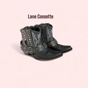 Lane Cossette Black Leather Cowboy Booties – Women’s Size 8.5